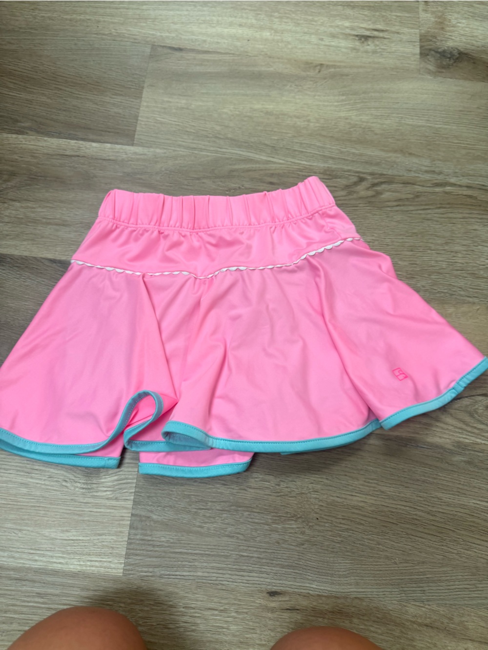 Girls athletic skirt blue and pink with white ruffle